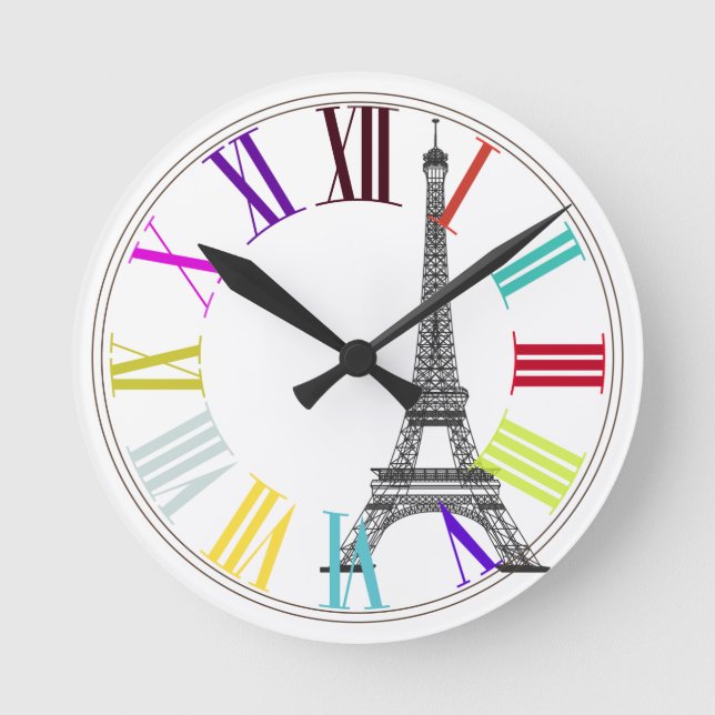 PixDezines paris, eiffel/DIY background color Runde Wanduhr (Vorderseite)