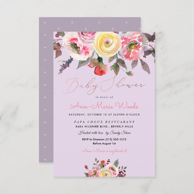 PixDezines Pastel Rose Kinderdusche Einladung (Vorne/Hinten)