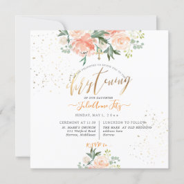 PixDezines Peach Wasserfarbe Blume Christening Einladung