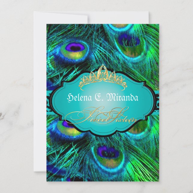 PixDezines peacock+cheetah/16 . Geburtstag Einladung (Vorderseite)