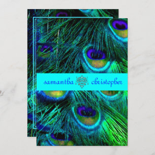 PixDezines PEACOCK FEATHER/AQUA/TURQUOISE INVIERT Einladung