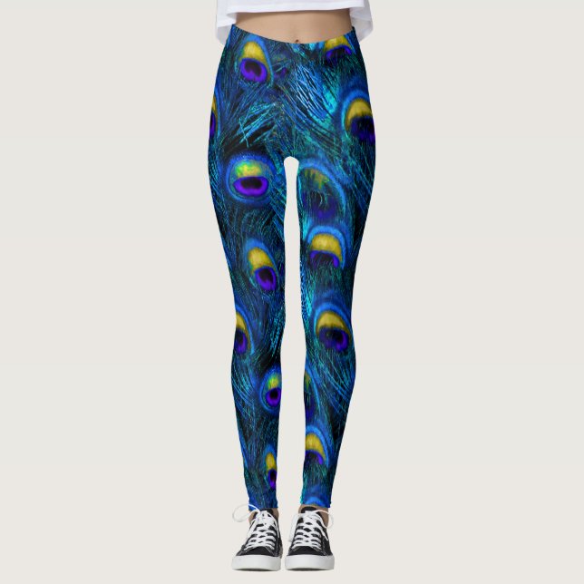 PixDezines Peacock Feather/Cobalt/Aqua Leggings (Vorderseite)
