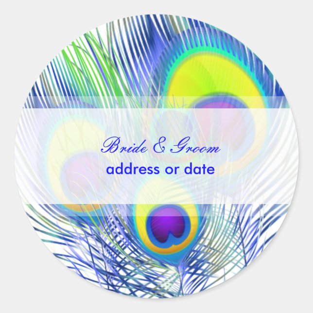 PixDezines Peacock Feather/Degenfarbe Runder Aufkleber (Vorderseite)