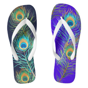 PixDezines PEACOCK FEATHER/DIY HINTERGRUND+MONOGRA Flip Flops