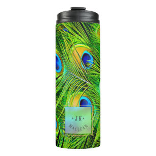 PixDezines Peacock Feather Electric Lime Green Thermosbecher
