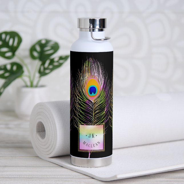 PixDezines Peacock Feather Trinkflasche (Yoga)
