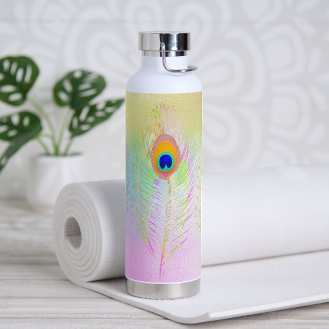 PixDezines Peacock Feather Trinkflasche (Yoga)