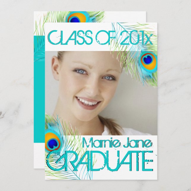 PixDezines Pfau, Abschluss-Deck Einladung (Vorne/Hinten)