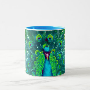 PixDezines Pfau/aquamarin/Aquablau Zweifarbige Tasse