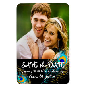 PixDezines Pfau Foto rett Datum/DIY-Farbe+Schrifta Magnet