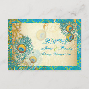 PixDezines Pfauenfeder/Aqua/Türkis RSVP Karte