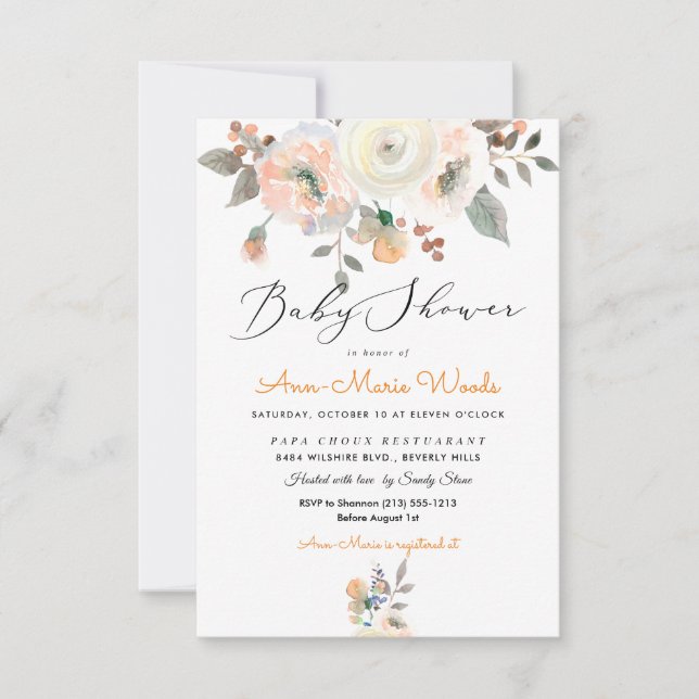 PixDezines Pfirsiche+Cream Aquarell Kinderdusche Einladung (Vorderseite)