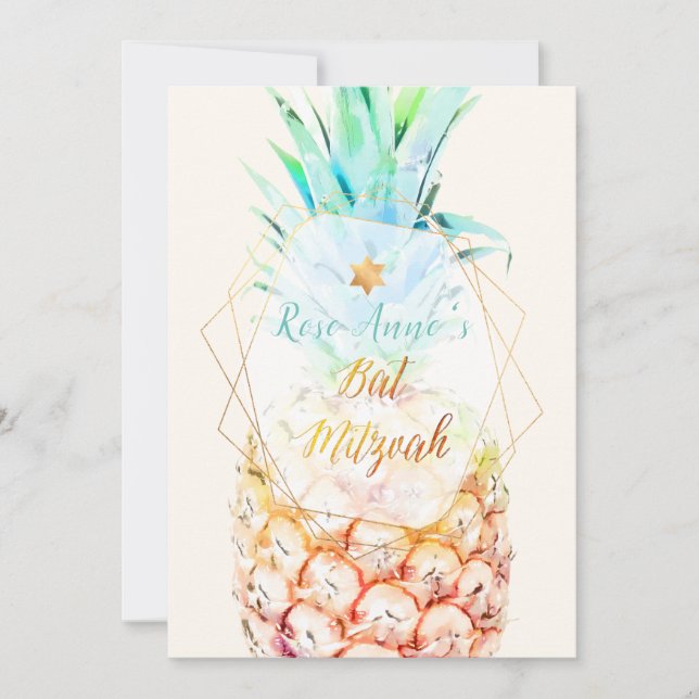 PixDezines Pineapples Bat Mitzvah Einladung (Vorderseite)