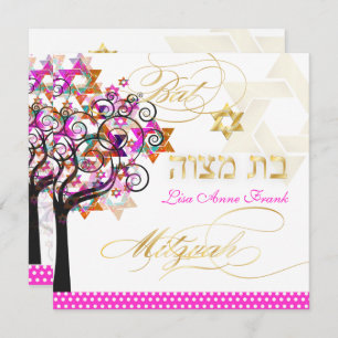 PixDezines PINK BAUM VON LEBENSBAT MITZVAH INVITES Einladung