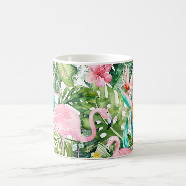 PixDezines Pink Flamingos+Tropical Foliage Kaffeetasse (Mittel)