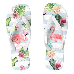 PixDezines PINK FLAMINGOS, TROPISCHE THEME Flip Flops