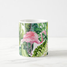 PixDezines Pink Flamingos+Tropischer Foliage