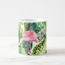 PixDezines Pink Flamingos+Tropischer Foliage Kaffeetasse
