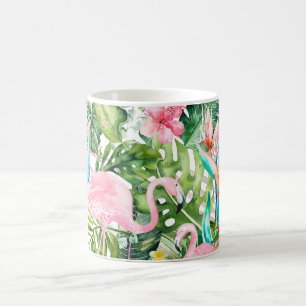 PixDezines Pink Flamingos+Tropischer Foliage Kaffeetasse