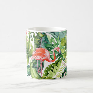 PixDezines Pink Flamingos+Tropischer Foliage Kaffeetasse