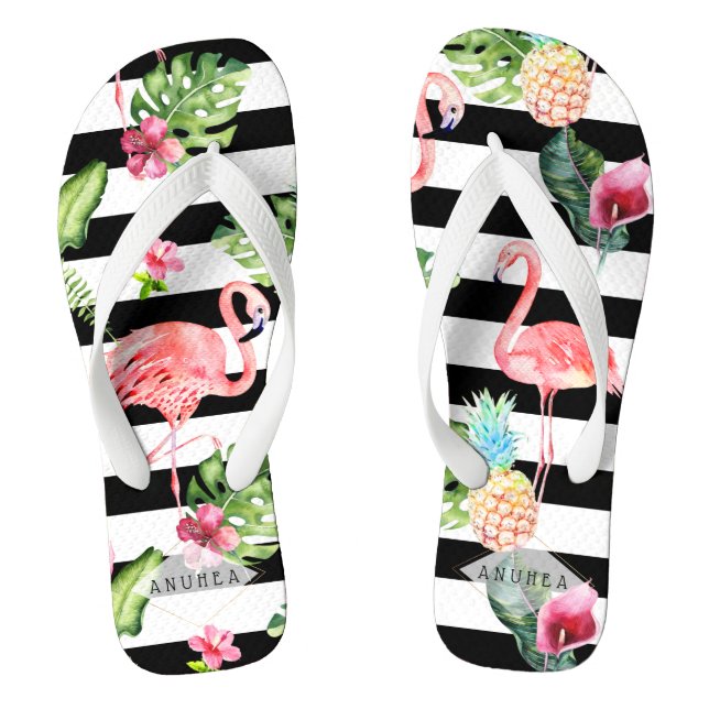 PixDezines PINK FLAMINGOS, TROPISCHES THEMA Flip Flops (Fußbett)