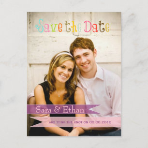 PixDezines pink+lila Save the Date Ankündigungspostkarte