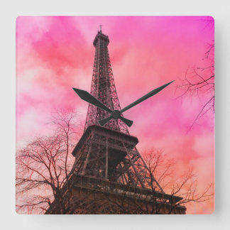 PixDezines pink paris/eiffel tower Quadratische Wanduhr