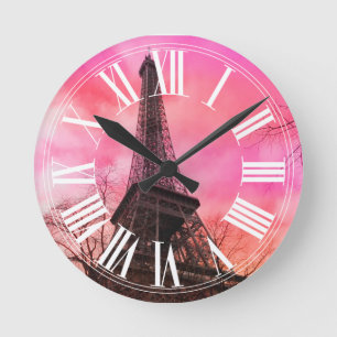 PixDezines pink paris/eiffel tower Runde Wanduhr