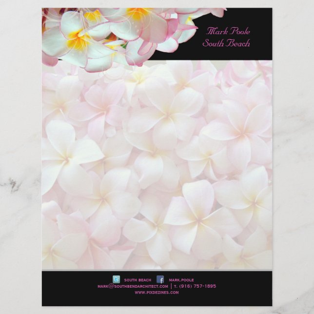 PixDezines Pink-Plumeria/Strandepots/Diy-Colo Briefkopf (Vorderseite)