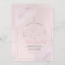 PixDezines Pink Silver Palms Taufe Einladung