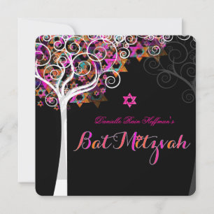 PixDezines Pink Tree of Life Bat Mitzvah Einladung
