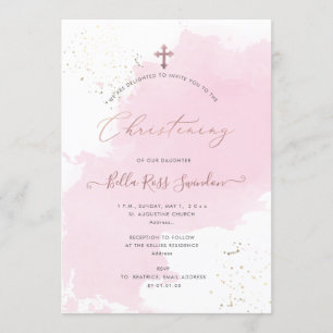 PixDezines Pink Wasserfarben Swatch Christening Einladung