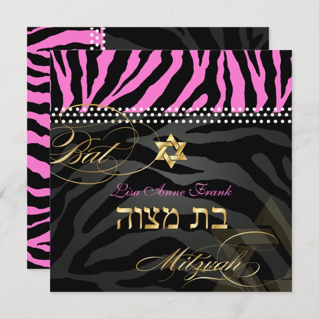 PixDezines Pink Zebra Bat Mitzvah / DIY Farbe Einladung (Vorne/Hinten)