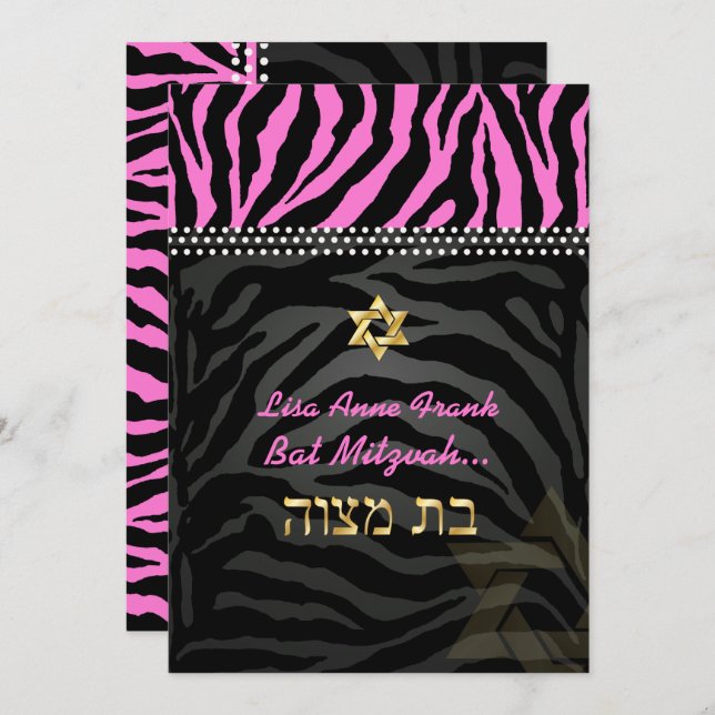 PixDezines Pink Zebra Bat Mitzvah / DIY Farbe Einladung (Vorne/Hinten)
