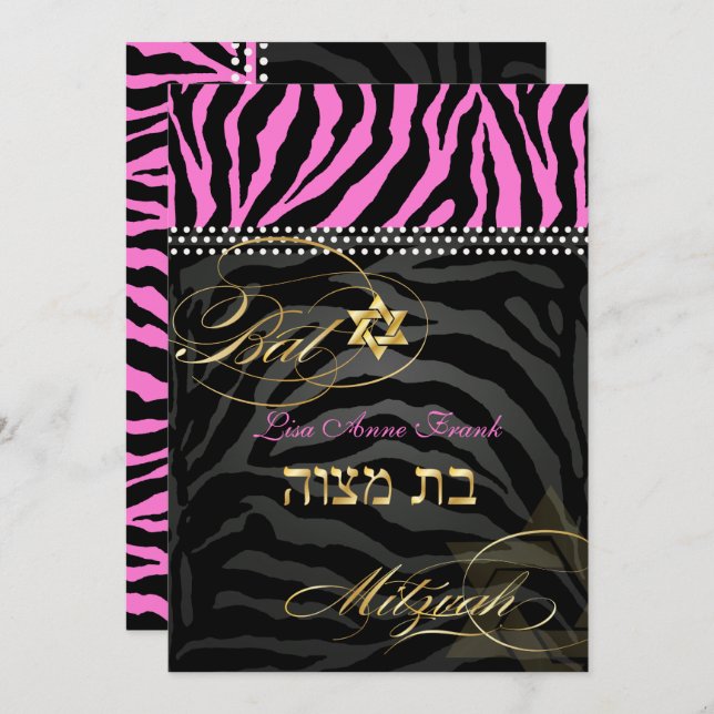 PixDezines Pink Zebra Bat Mitzvah / DIY Farbe Einladung (Vorne/Hinten)