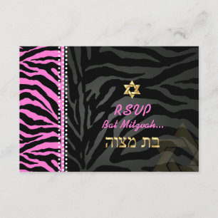 PixDezines Pink Zebra Bat Mitzvah RSVP/ DIY Farbe RSVP Karte