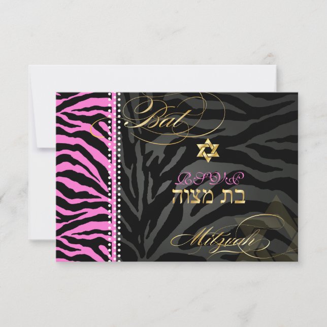 PixDezines Pink Zebra Bat Mitzvah UAWG/ DIY RSVP Karte (Vorderseite)