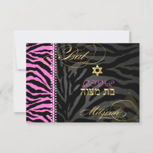PixDezines Pink Zebra Bat Mitzwa RSVP/ DIY Farbe RSVP Karte