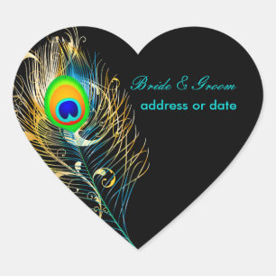 PixDezines Pizzazz Peacock Feather/Degenfarbe Herz-Aufkleber