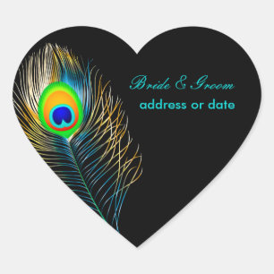 PixDezines Pizzazz Peacock Feather/Degenfarbe Herz-Aufkleber