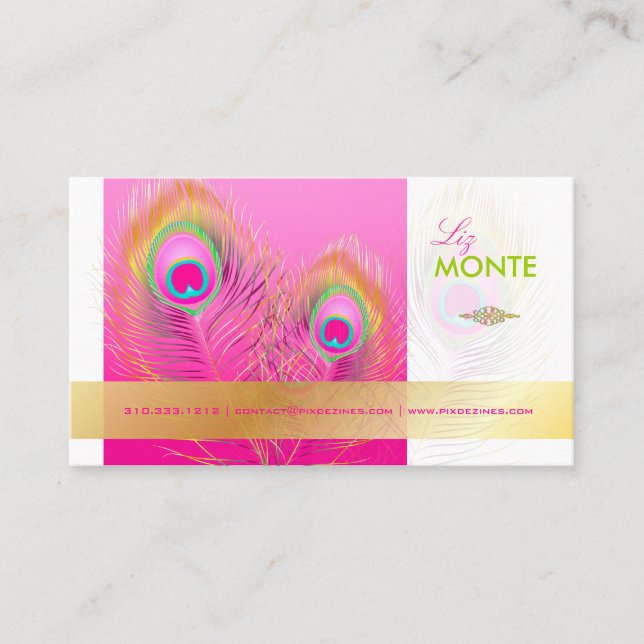 PixDezines Pizzazz Pfauenfeder für Langlebigkeit Visitenkarte (Vorderseite)