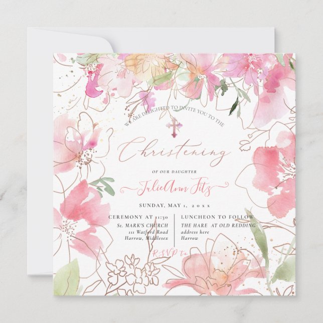 PixDezines Platterbsen Wasserfarbenblush Einladung (Vorderseite)