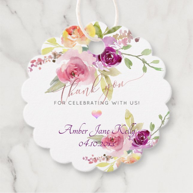 PixDezines Plum Rose Aquarell Blume Vielen Dank Geschenkanhänger (Vorderseite)