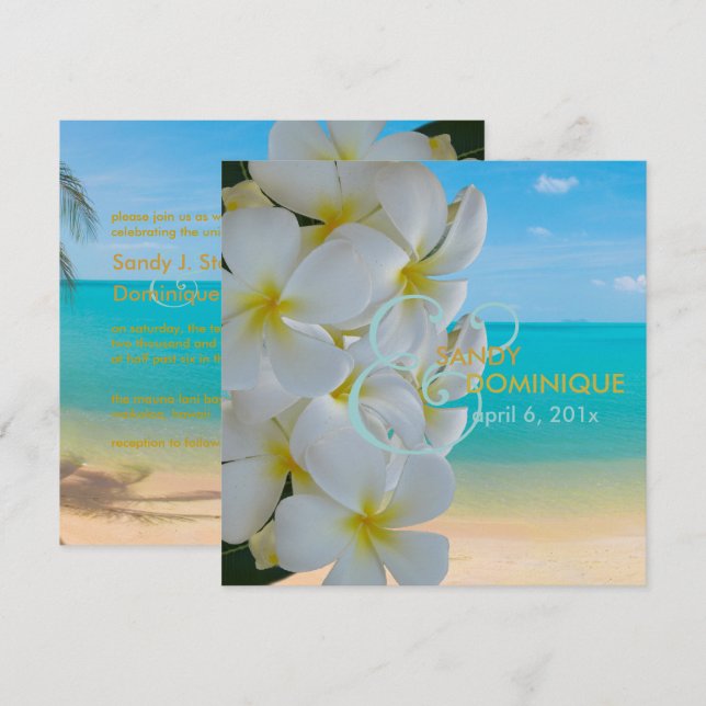 PixDezines Plumeria Lei/Strand/tropische Hochzeit Einladung (Vorne/Hinten)