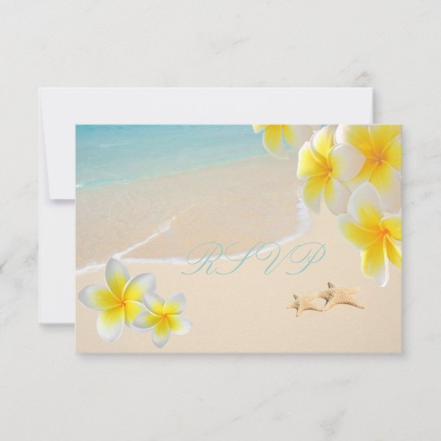 PixDezines Plumeria + RSVPs mit Seestern RSVP Karte (Vorderseite)
