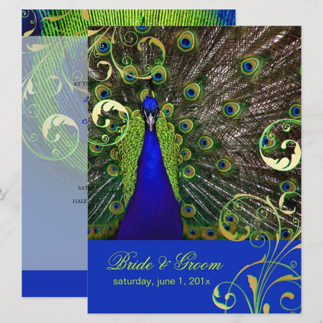 PixDezines Psychedelic Peacock/Kobaltblau Einladung (Vorne/Hinten)