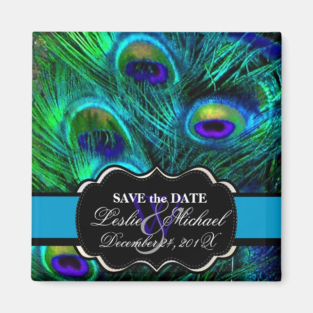 PixDezines Psychedelic Peacock, Save the Date Magnet (Vorne)