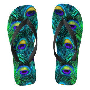 PixDezines PSYCHEDELIC PFauenfeder, KOBALT Flip Flops