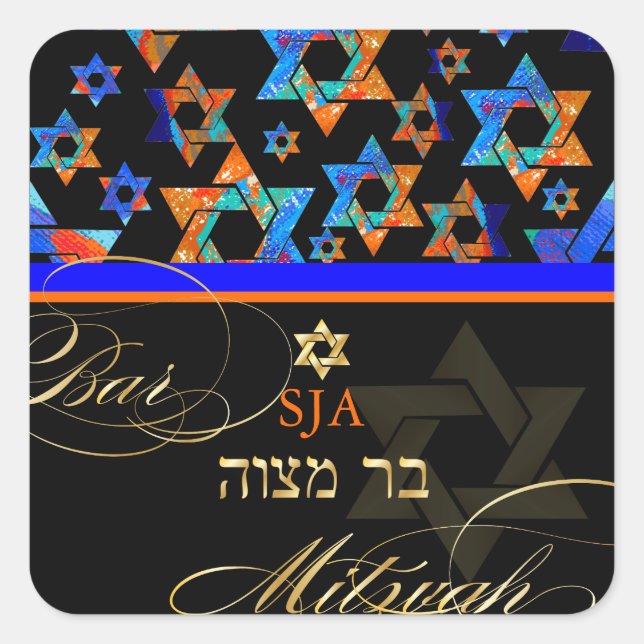 PixDezines Psychedelic Stars/Bar Mitzvah Quadratischer Aufkleber (Vorderseite)