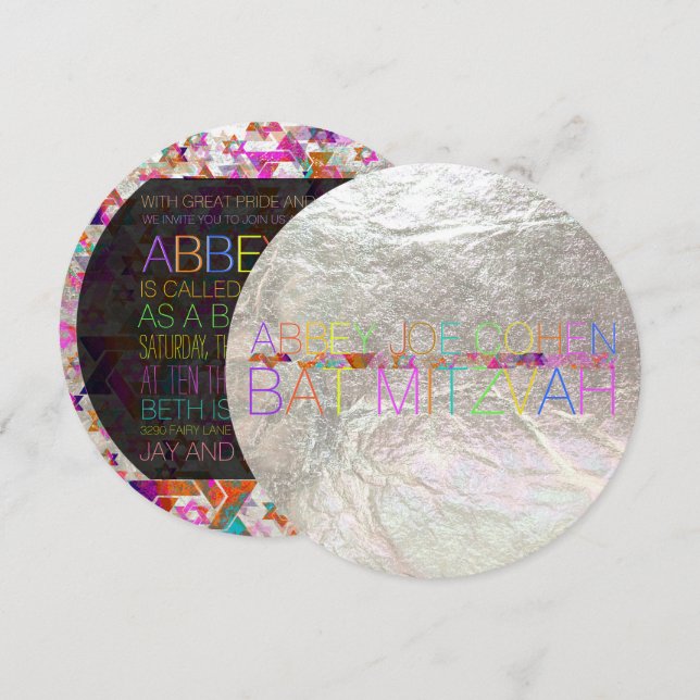 PixDezines Psychedelic Stars/Neon/Fledermaus Mitzv Einladung (Vorne/Hinten)